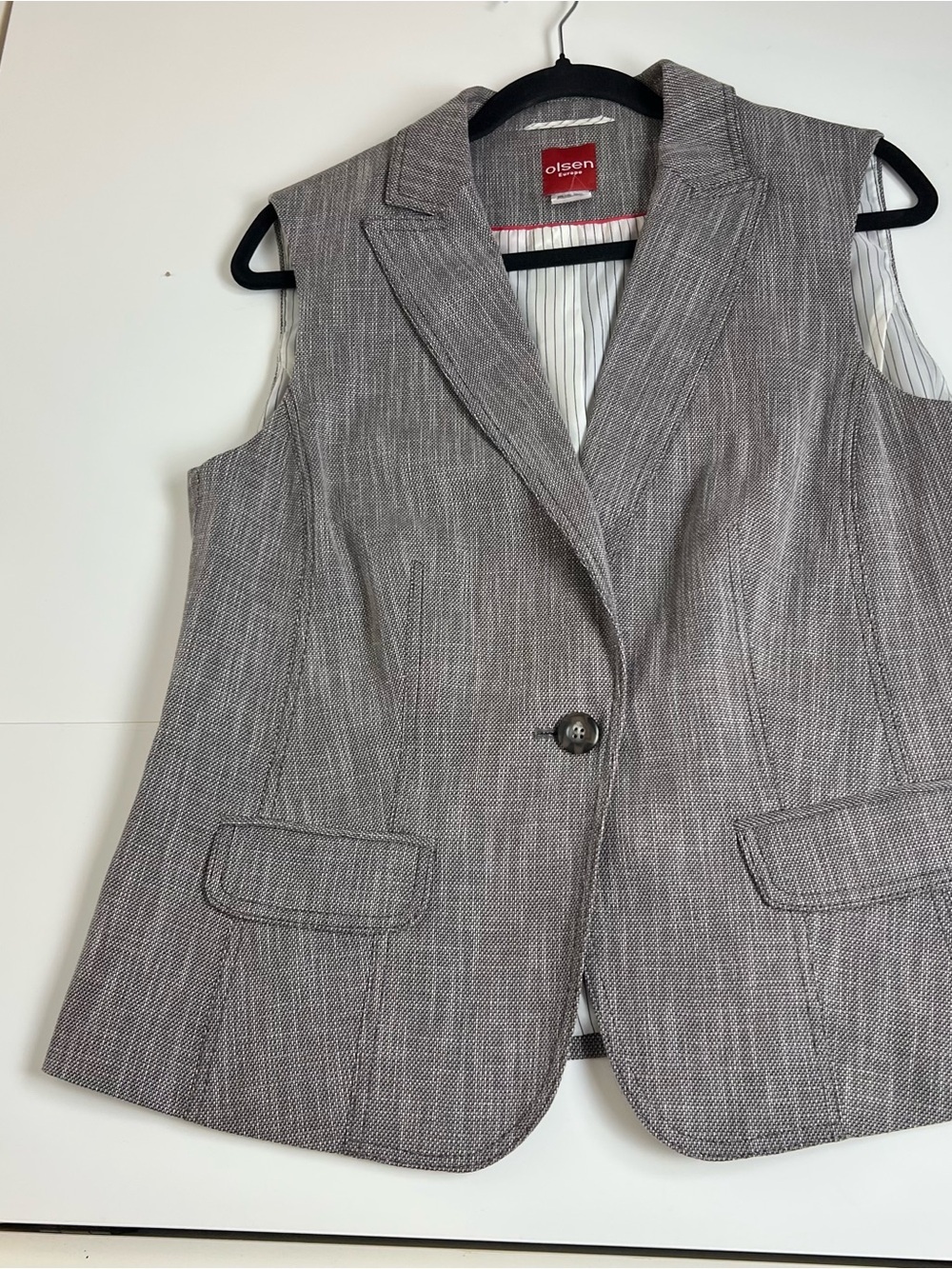 Olsen Europe Tailored Grey Linen-Blend Suiting Vest Waistcoat-Size 10
